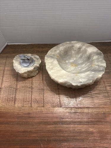 Vintage Italian Alabaster Marble Ashtray And LighterSET! RARE FIND Very Heavy - Picture 3 of 24