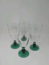 Set of 4 Emerald Green Ball Stem Clear Iced Tea Glasses