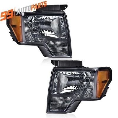 For 2009 2010-2014 Ford F-150 Pickup Black Housing Clear Corner Headlight Lamps