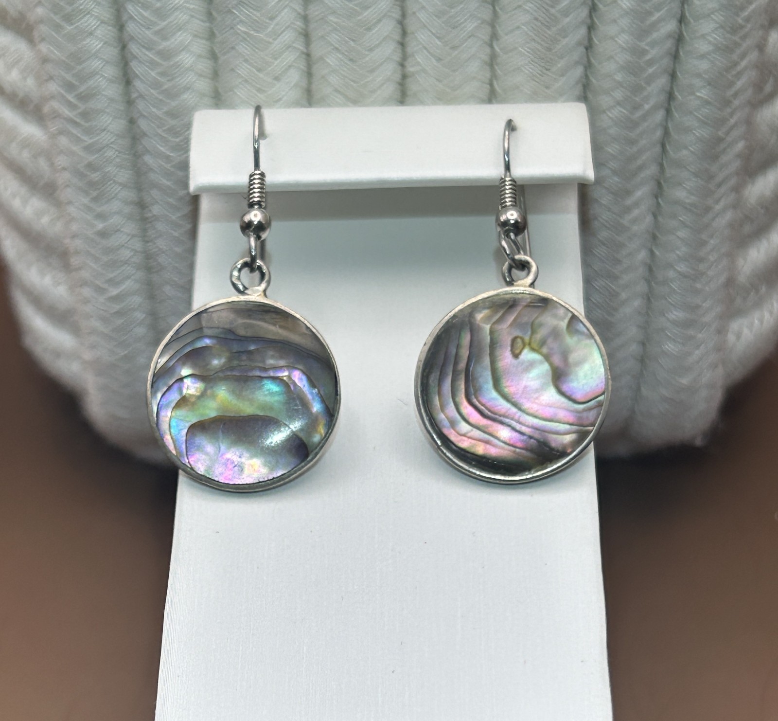Abalone Round Circle Dangle Drop Pierced Earrings - image 1