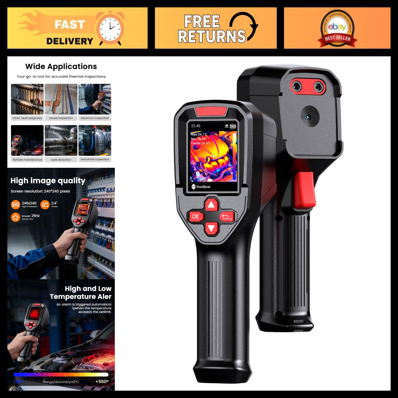 Mini Thermal Imager Monocular, 240x240 Infrared Resolution, HVAC Tool, Electrica