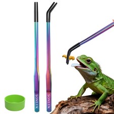 sonluk 3 PACK Stainless Steel Reptile Feeding Tongs,10.62" Straight Curved L...