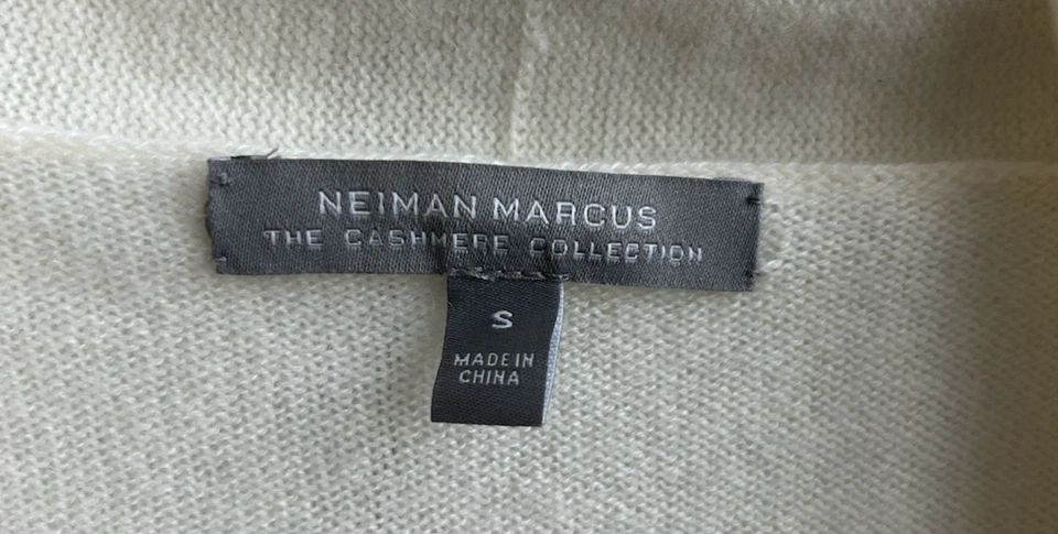 Suéter largo abierto Neiman Marcus Cashmere Collection marfil talla pequeña suave acogedor relax Foto 3 de 4