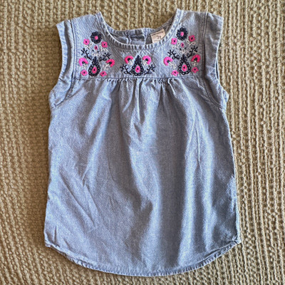 Carter's Girls 3T Blue Sleeveless Crew Neck Cotton Embroidered Floral Tunic