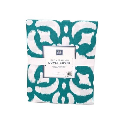 Pottery Barn Twin Duvet Cover NEW Ikat Medallion green print Teen Dorm Cotton