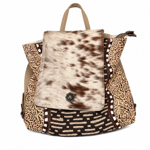 Myra Bag Daisy Hill Trail Hair On Cowhide Tooled Leather Western Backpack