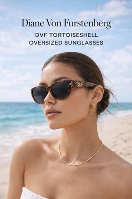 Diane Von Furstenberg DVF Tortoiseshell Oversized Sunglasses 56-16-145 Gold Logo
