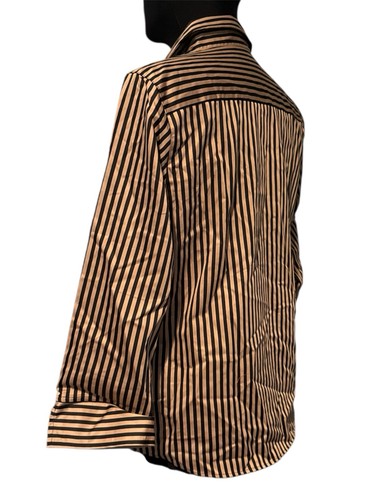 Foxcroft Wrinkle-Free Sateen Bias Stripe 3/4 Sleeve Shirt Camel/Black Size 12 - Picture 3 of 9