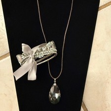 NEW Set of Silver smokey crystal necklace and Rhinestone bracelet set of 3 brace