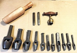 LARGE LOT OF ANTIQUE LEATHER HOLE PUNCHES U.S.A. MADE
