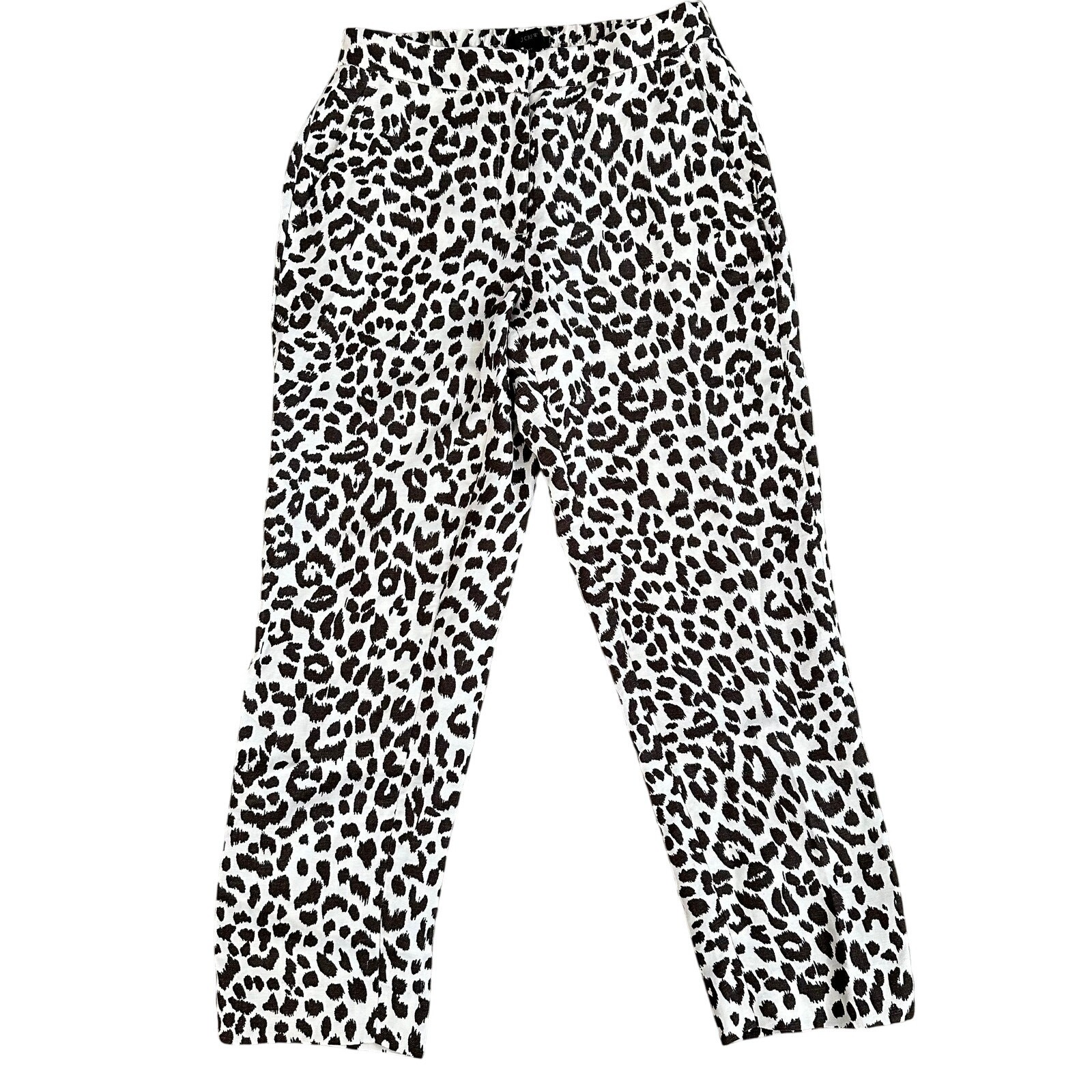 J.Crew Brown Linen Blend 6 Tall Leopard Animal Print High Rise Ankle Pants