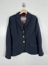 Joules Tweed Blazer Jacket Size UK 12 14 Navy Wool Hacking Parade Country Velvet
