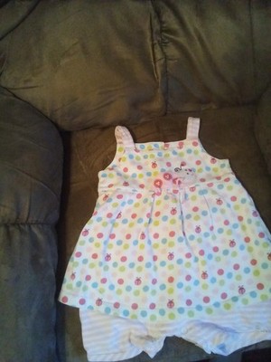 Sweet Potatoes girls 24M polka dot & ladybug sundress attached romper snaps