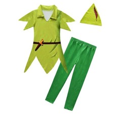 Peter Pan Costume with Hat for Little Boys Halloween Fancy Party Dress Up Out...