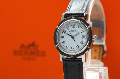 [Exc+5 Box] Hermes Clipper CL4.210 24mm ''F'' Silber Schwarz Damen Quarzuhr