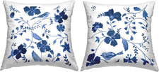 Minimal Floral  Bird Indoor Throw Pillow, 18x18, Blue by