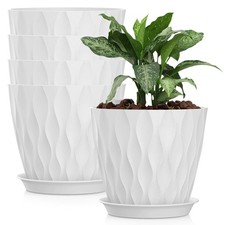 8 Inch Plastic Plant Pots,set Of 5 Flower Pots,planters With Drainage Holes &...