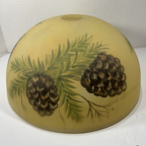 "Cono de pino esmerilado de colección pantalla de vidrio pintado al revés a mano 12x5,5"""