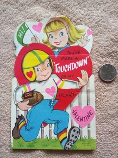 Vtg Valentine Card Football Player Cheerleader Touchdown On My Heart 322B