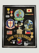 Vintage USMC Vietnam War Shadow Box Display Medals & Patches Snoopy Red Baron