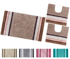 Tappeto Bagno Set 3 Pezzi 100% Cotone Parure Morbido Antiscivolo Colori Vivaci