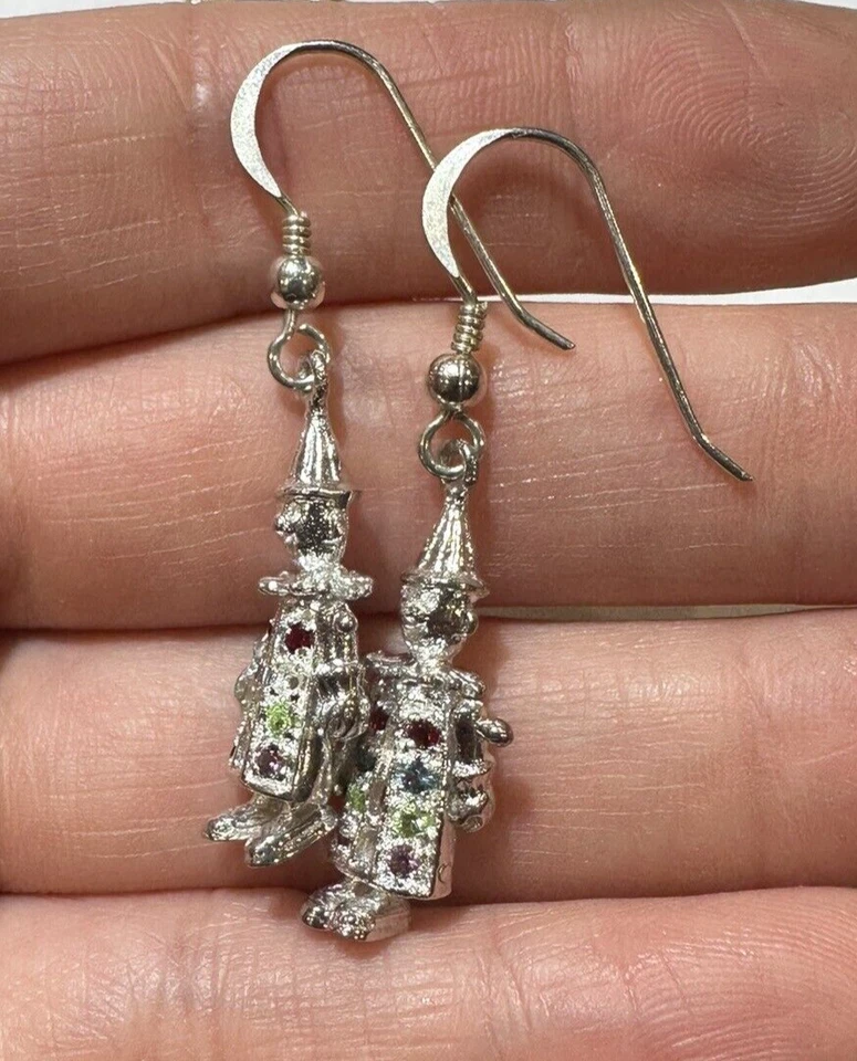 Vintage Silber Rubin Smaragd Strass Clown Bewegliche Hängende Ohrringe 10f 6,2 - Bild 3 von 4