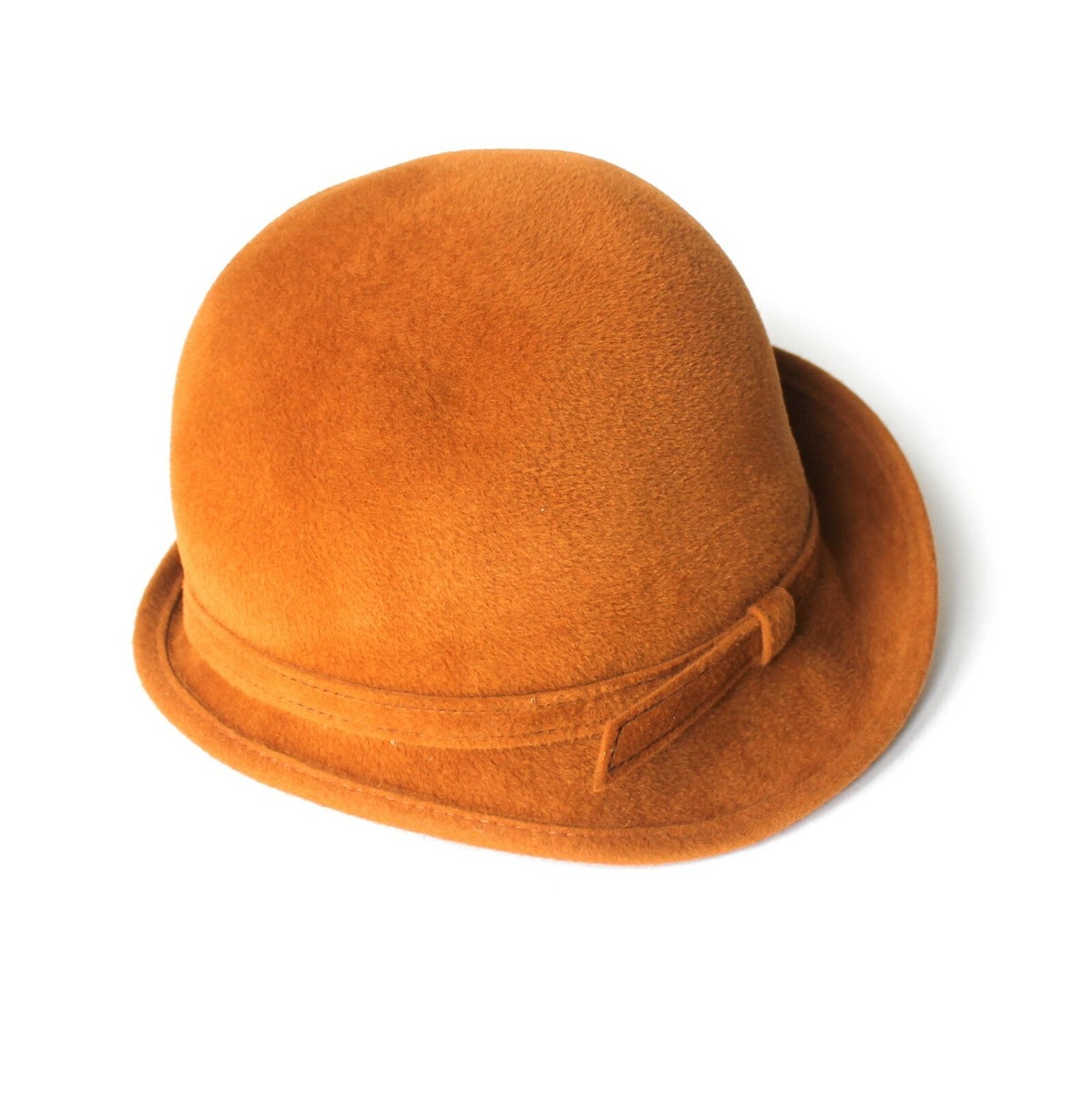 Vintage Anita Pineault Caramel Wool Felt Cloche Bowler Hat Brown Tan Bucket