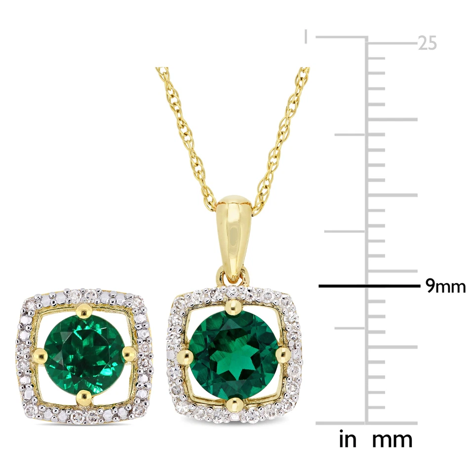 Conjunto de 2 peças de joias Amour ouro amarelo 10k criado em esmeralda e halo de diamante - Imagem 2 de 4