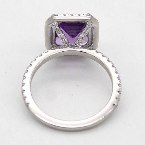 4CT Amatista Natural & Real Diamante Halo Compromiso Ring 14KT Oro Blanco Macizo - Imagen 9 de 10