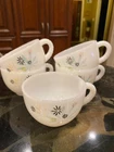 5 Pc. Federal Milk Glass Cups Atomic Flower Leaf Design Vintage