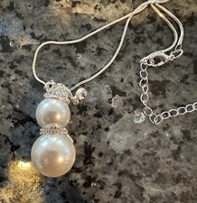 Snowman Neckless NEW 34 IN. Long Silver Gold Sparkles