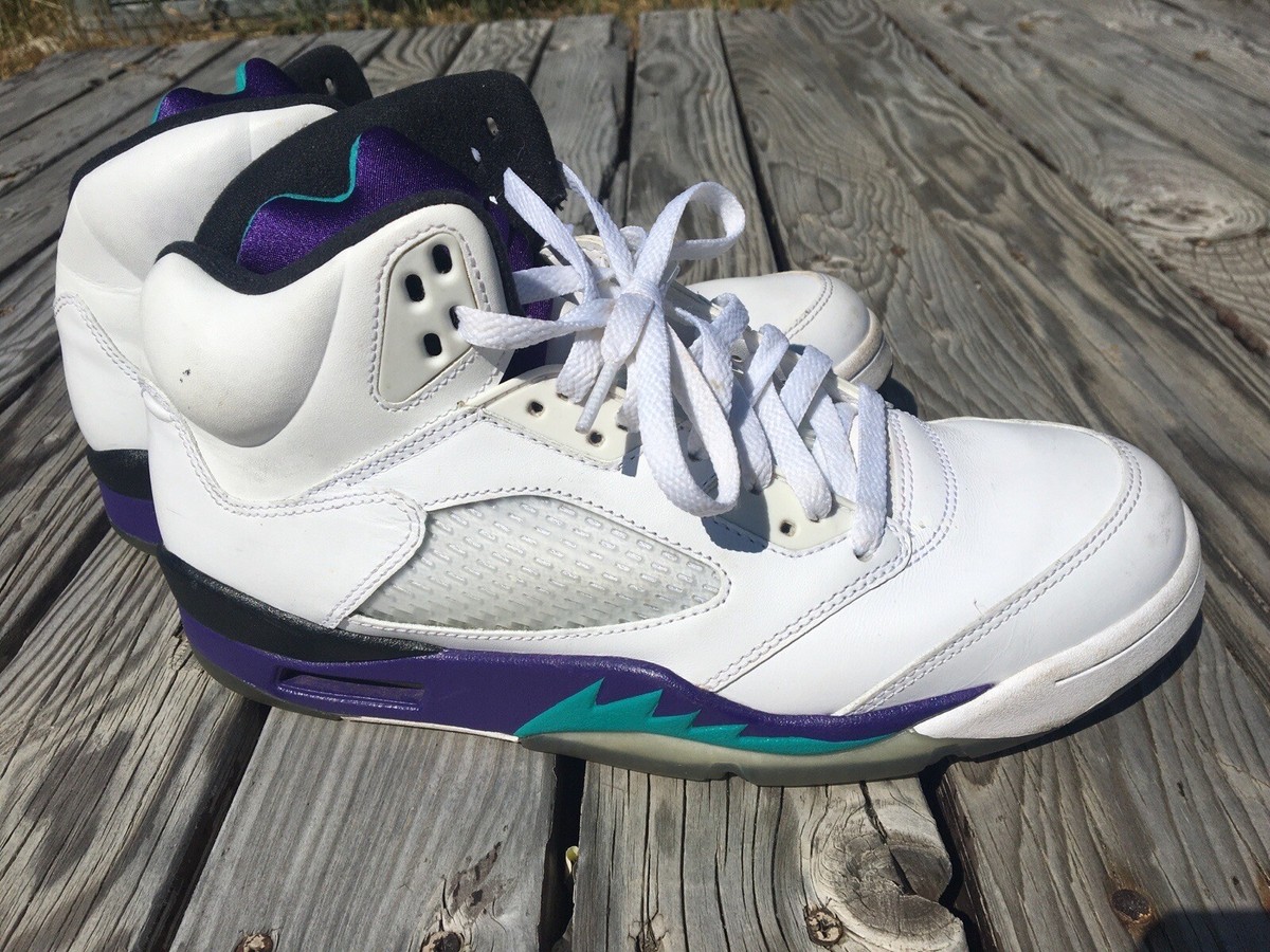 Air Jordan 5 Retro Grape White Leather Sneakers 2012 Size 9