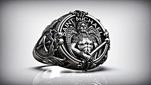Saint Michael Archangel Silver Men Ring, Archangel with Shield and Sword Silver