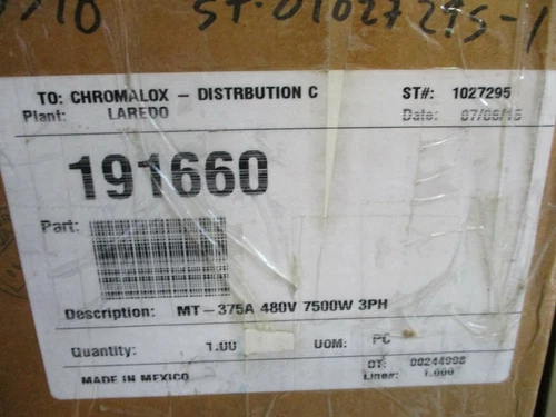 NEW CHROMALOX MT-375A IMMERSION HEATER 480V 7500W 3PH P/N 191660