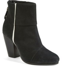 rag bone Newbury Ankle Boots Size 37.5 Black Nubuck Leather Zip Block Heel