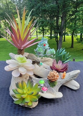 Homemade Artificial Succulent & Real Driftwood Centerpiece Log Display #B |  eBay