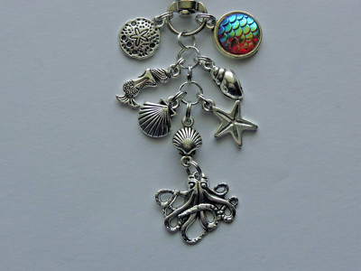 OCTOPUS STARFISH MERMAID SEA SHELLS KEY CHAIN PURSE CLIP BAG CHARM FOB ZIPPER