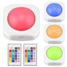 Battery LED Color Lights Puck Lights with 2 RemoteTap Closet Lights 16 Color ...