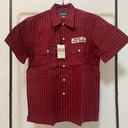 IRON HEART Striped Short-Sleeve Shirt in Burgundy Size:XL IRON HEART Striped Short-Sleeve Shirt in Burgundy Size:XL
