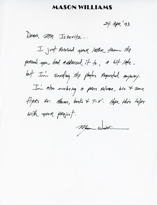 Mason Williams - Handwritten Signed Letter | eBay