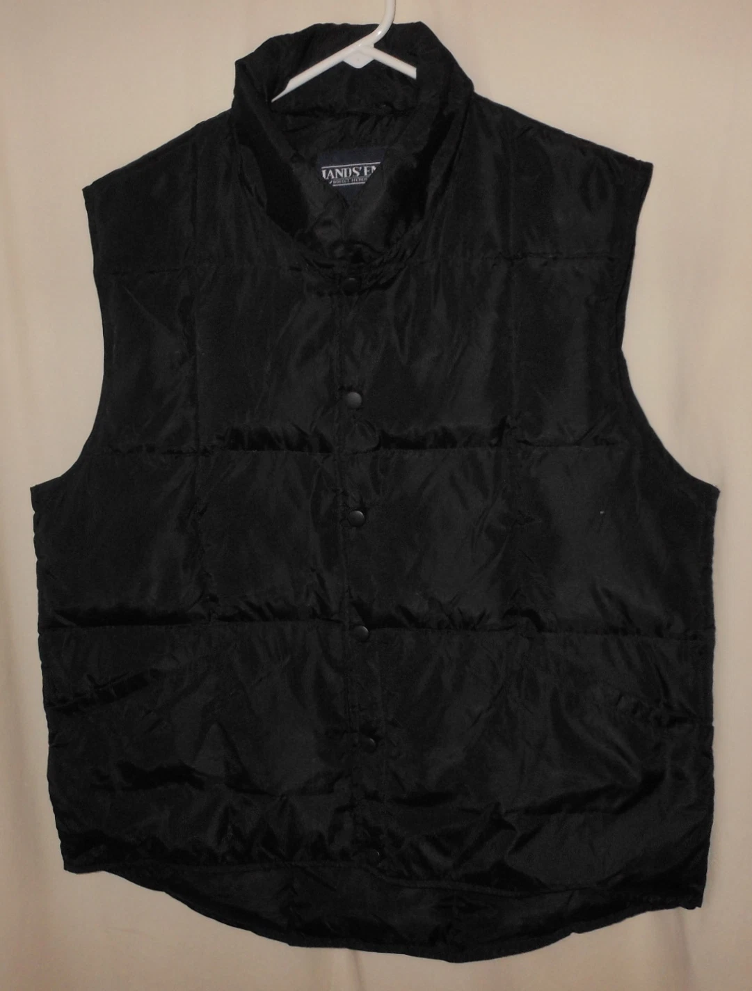 Down Vest Land's End Puffy Puffer Black Nylon Camping Hiking Unisex Medium