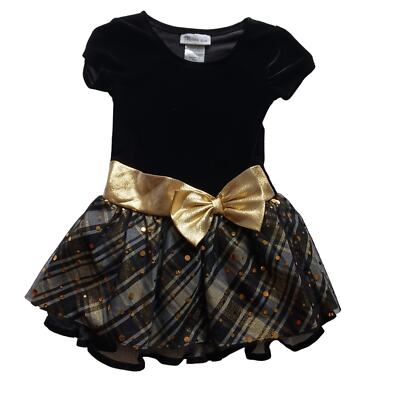 Size 4 Bonnie Jean Black Velour Dress Gold Bow Sheer Ruffled Polka Dot Holidays | eBay Size 4 Bonnie Jean Black Velour Dress Gold Bow Sheer Ruffled Polka Dot Holidays | eBay
