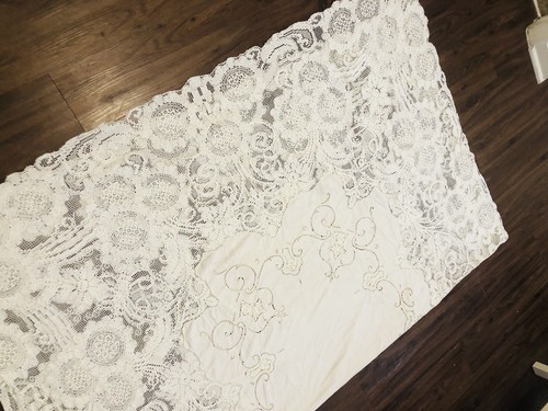 "Antiguo mantel hecho a mano bordado corte trabajo lino filete encaje 79"" X 62" - Imagen 18 de 20
