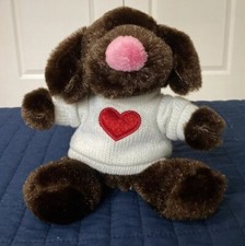 DanDee Brown Dog Heart Sweater Valentine Plush Pink Nose 2010 Walmart 9"