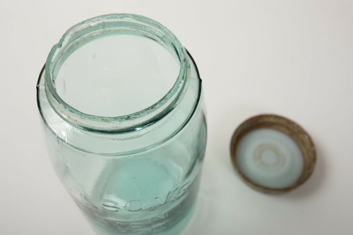 Mason Jar Clear Aqua Quart (P2R-3) w/Glass Lined Zinc Lid Pat Nov 30 1858 20 - Picture 8 of 12