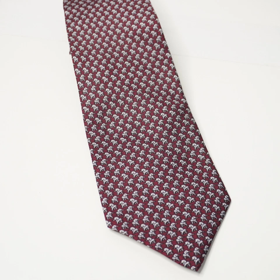 Corbata de cuello vintage con estampado de novedad de elefante 100 % seda regalo de papá roja retro de colección 4" de ancho Foto 2 de 4