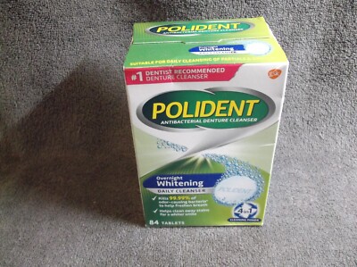 Polident Overnight Whitening Antibacterial Denture Cleanser Tablets, 84 Count