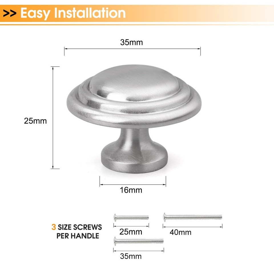 Gobrico 13/8" Round Knobs Brushed Nickel Kitchen Door Knobs