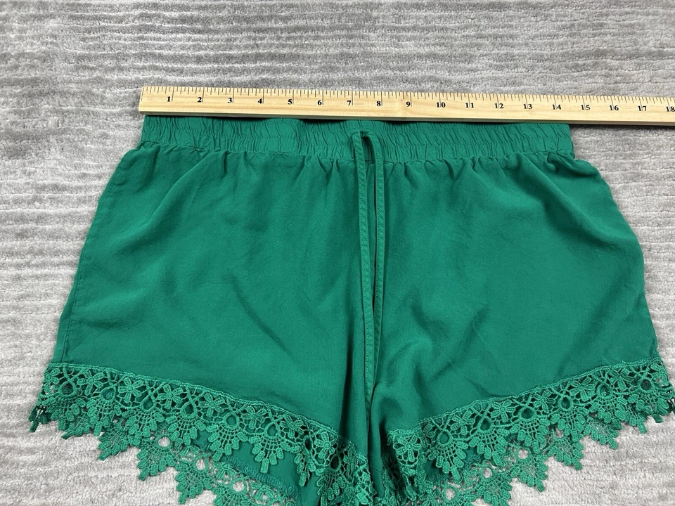 Pantalones Cortos Ambiance Apparel Para Mujer Grandes Verde Encaje Dobladillo Tirar con Cordón Rayón Foto 4 de 4