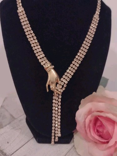 Vtg Dripping Clear Rhinestone Juliana Style Hand Bib Necklace